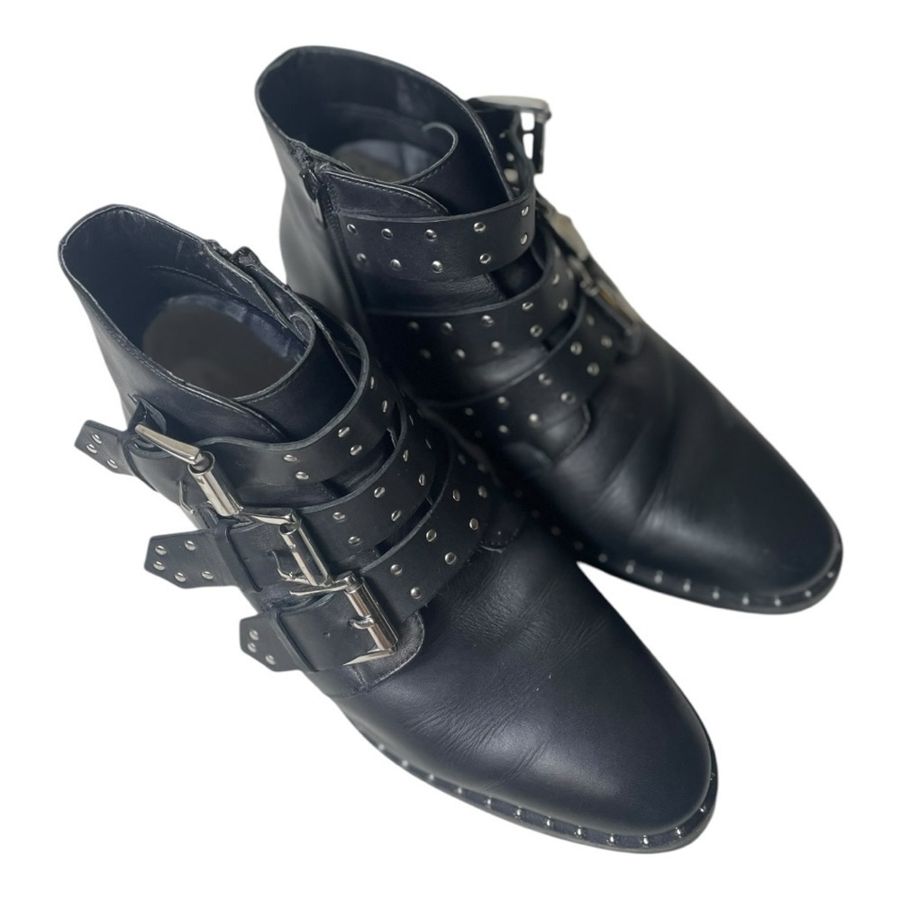 ASOS Women’s Asher Studded Black Leather Buckle Ankle Boots - Picture 10 of 11